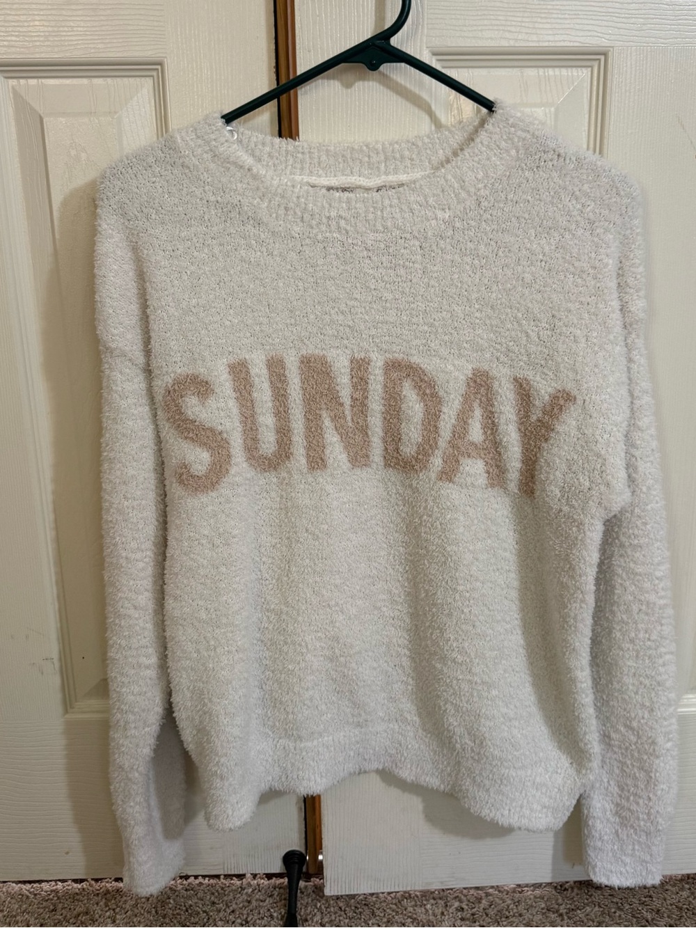 Pink Republic Sunday Fuzzy Sweater XS Cream Taupe Cozy Plush Pullover